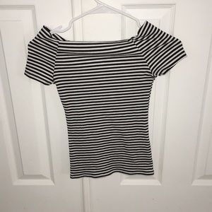 Garage striped off the shoulder shirt
